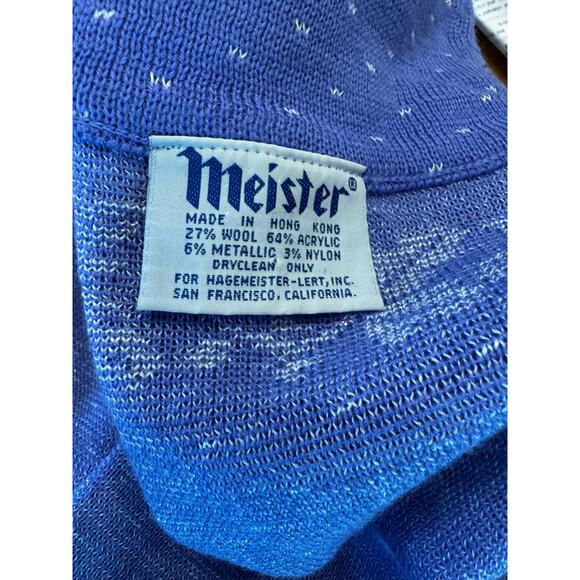 Vintage MEISTER Turtleneck Sweater Wool Blend Periwinkle blue white details Sz M - Picture 5 of 6